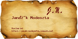 Janák Modeszta névjegykártya
